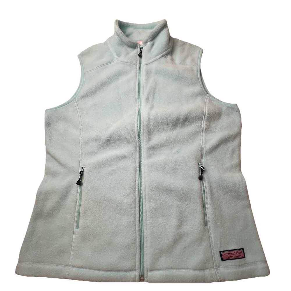 Vineyard Vines Fleece Vest Women's Size Med Light Blue Full Zip 2O0052